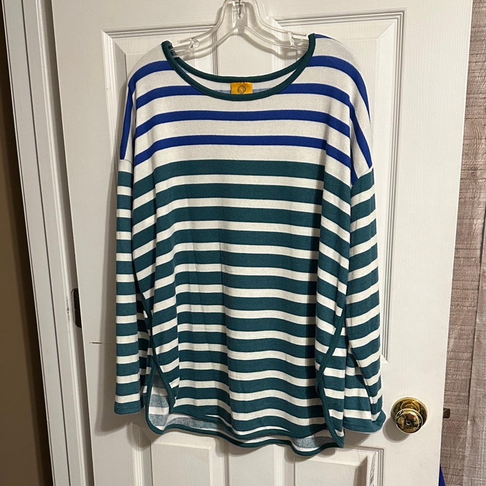 Ruby Rd. Green and Blue Striped Sweater